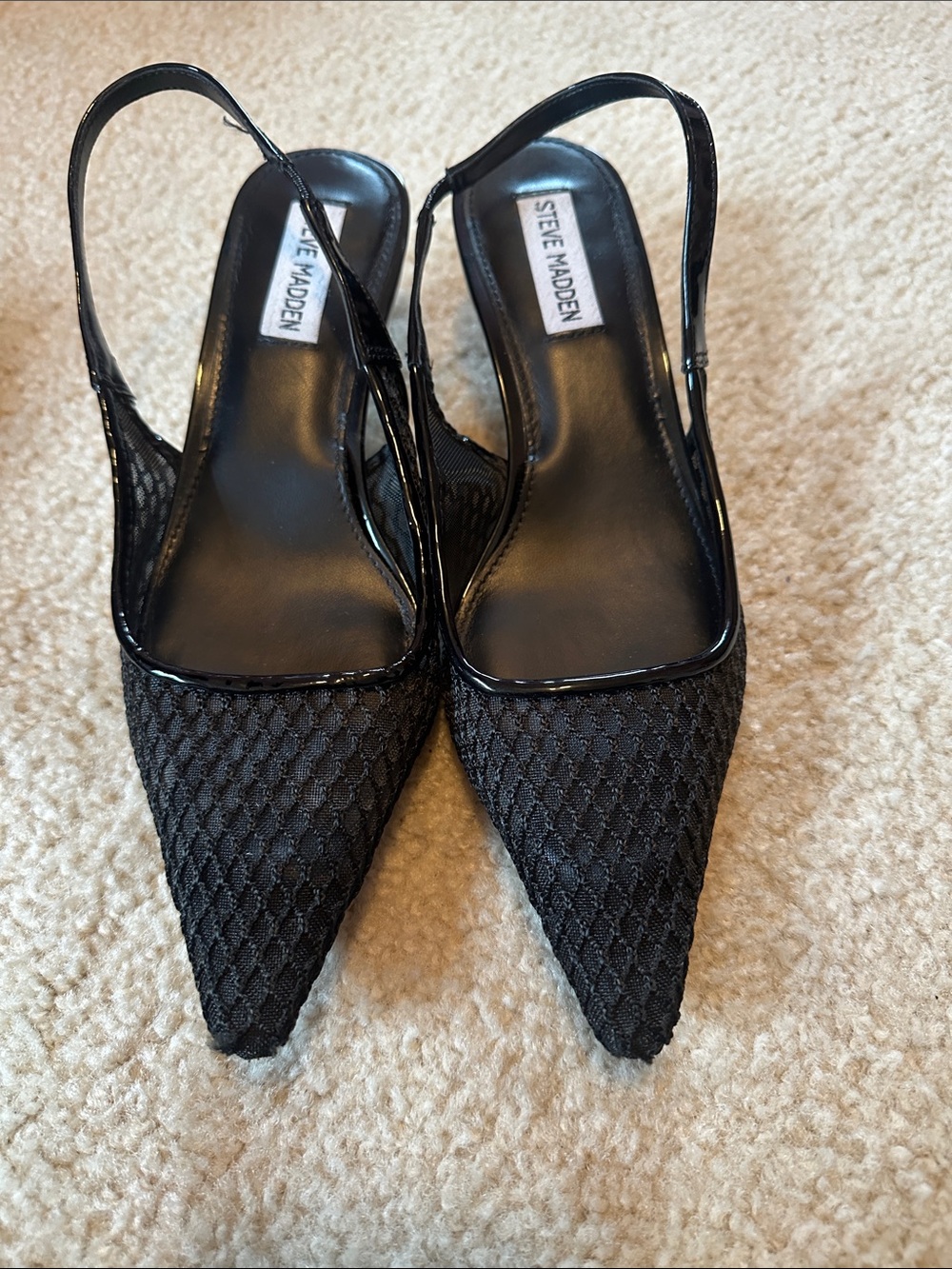 Steve Madden Black Pointed Mesh Slingback Heels